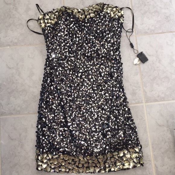 Dresses & Skirts - Sequin Dress Black & Silver Sequin Mini by Colors